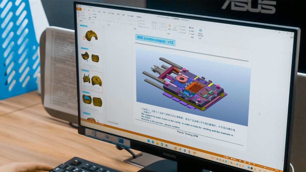 A computer working on plastic mold design